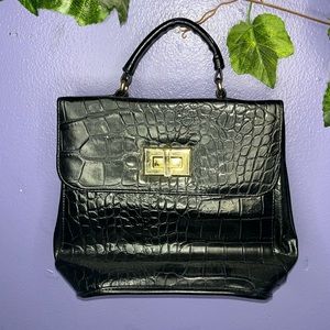 Mini Black Croc Print Handbag
